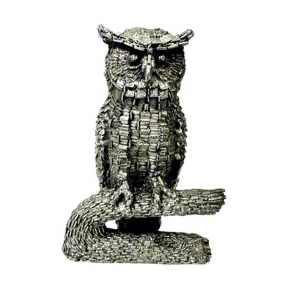 Honeywell Hudson RS Pewter Snow Barn Owl Computer Chip Figurine 3" Paperweight - Picture 1 of 6